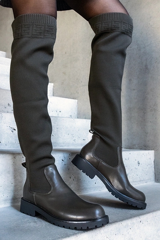 Zelené dlhé čižmy Juanra s elastickým...