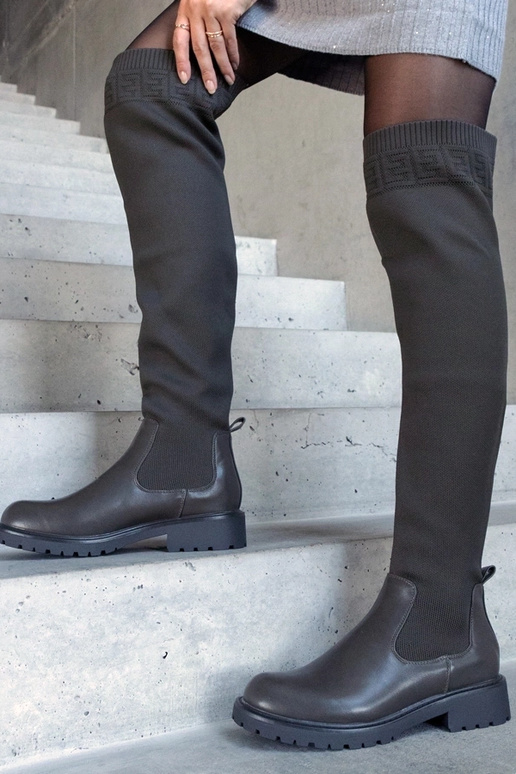 Zelené dlhé čižmy Juanra s elastickým...