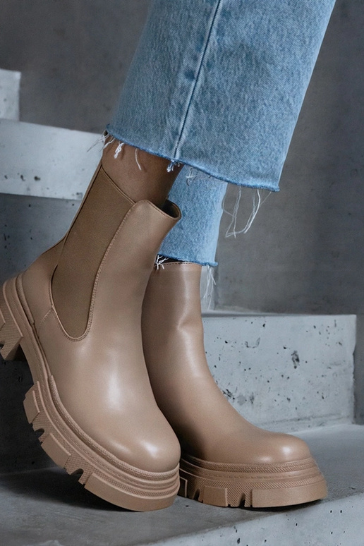 Béžové teplé botky so zipsom z umelej...