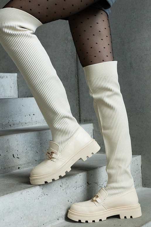 Svetlobéžové čižmy s elastickým...