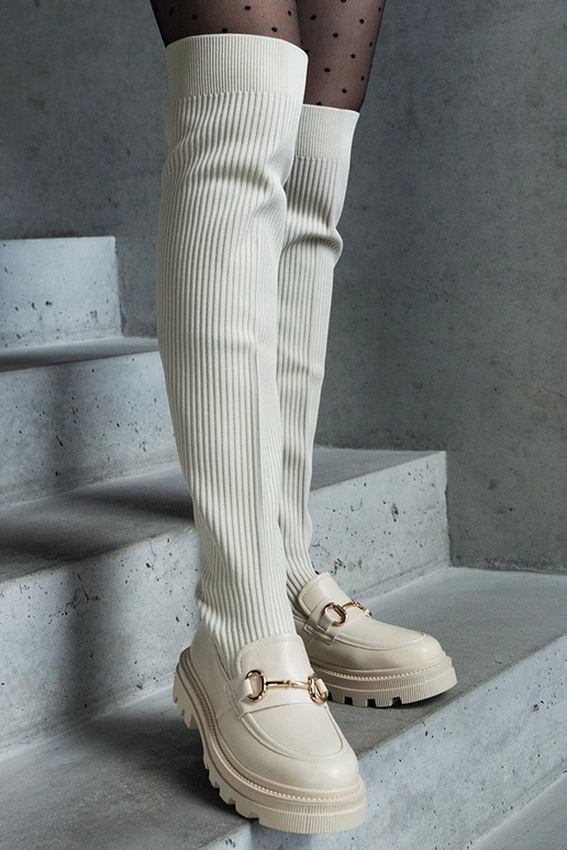 Svetlobéžové čižmy s elastickým...