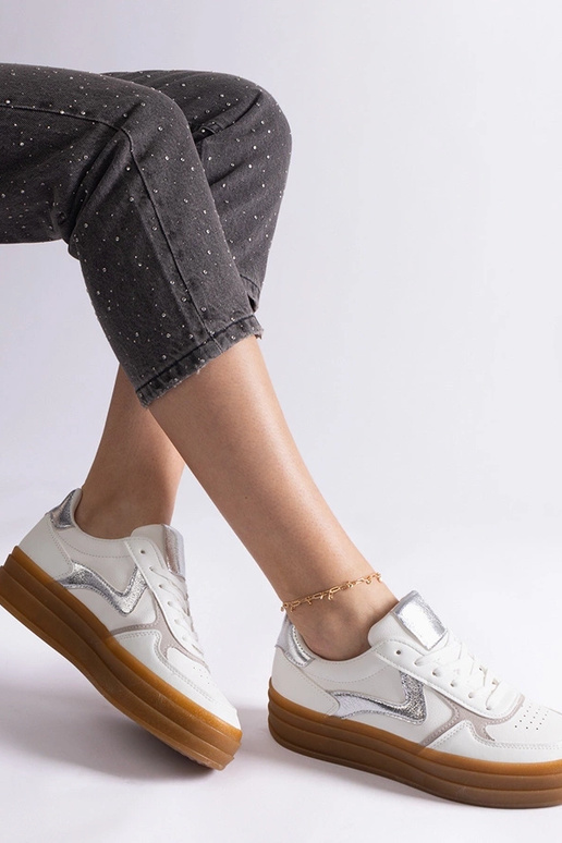 Bielo-strieborné tenisky s gumenou...