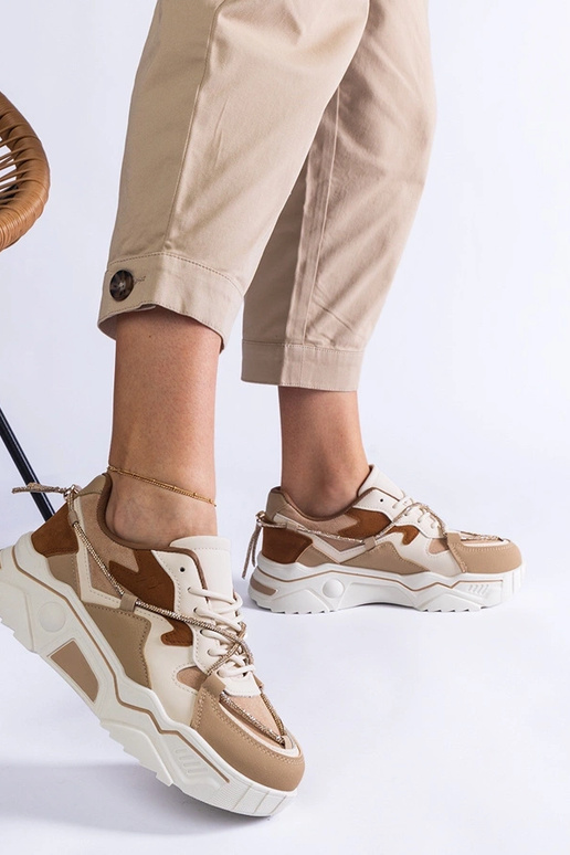 Hnedé tenisky zdobené zirkónovou...