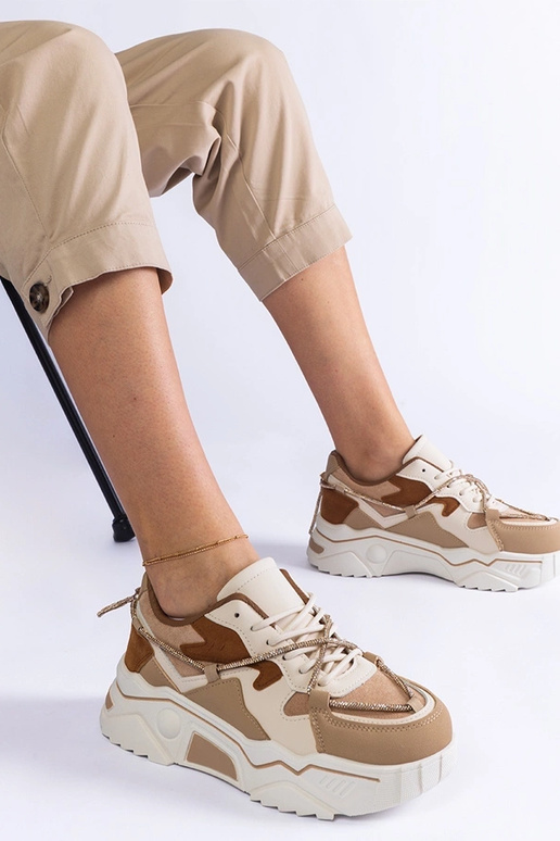 Hnedé tenisky zdobené zirkónovou...