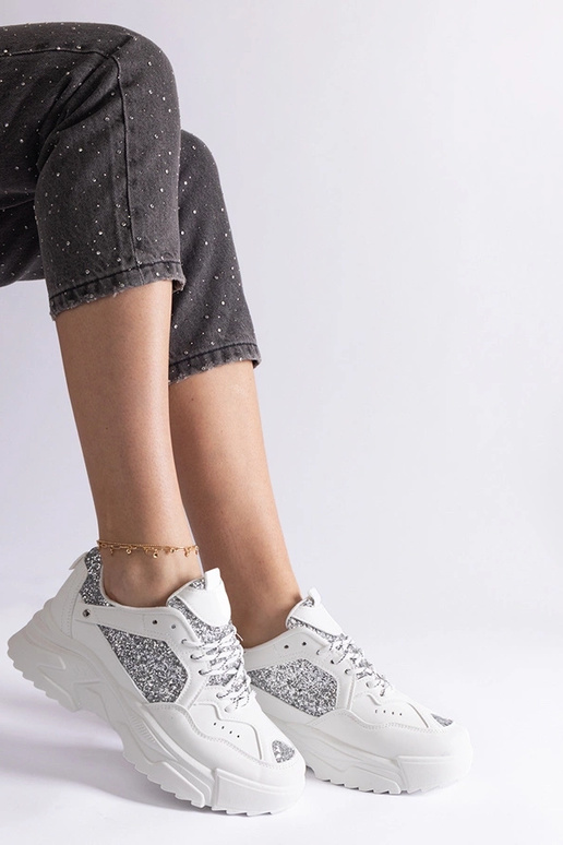 Biele dámske tenisky s trblietavými...