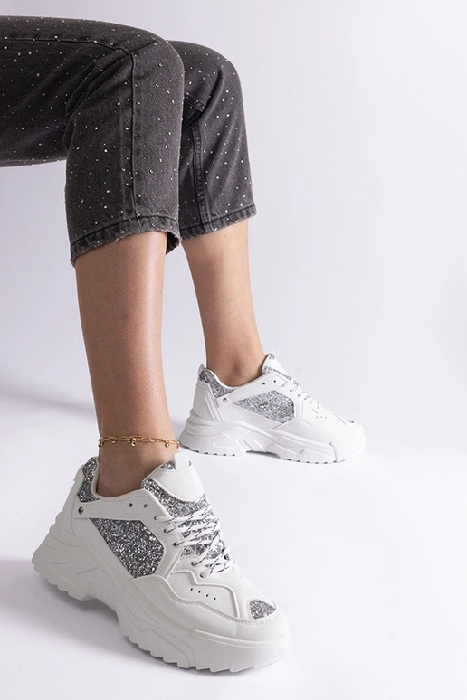 Biele dámske tenisky s trblietavými...