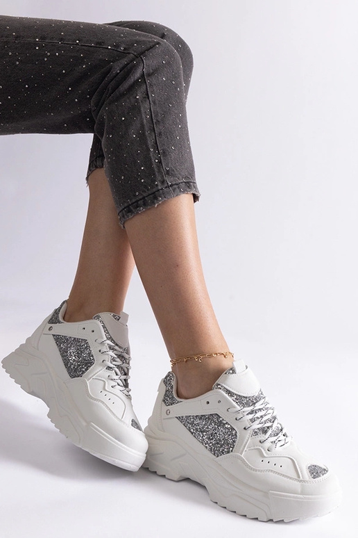 Biele dámske tenisky s trblietavými...