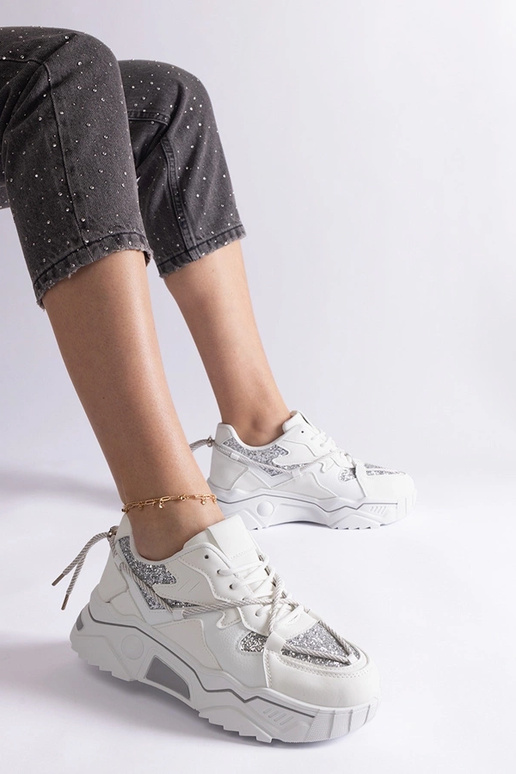 Biele dámske tenisky s trblietkami Agar