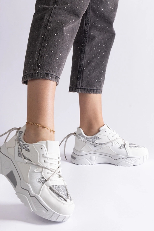 Biele dámske tenisky s trblietkami Agar