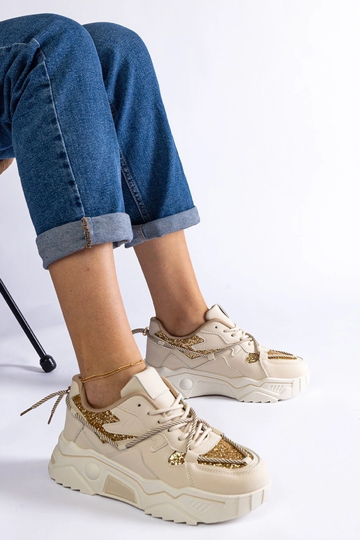 Béžové dámske tenisky s trblietkami Agar