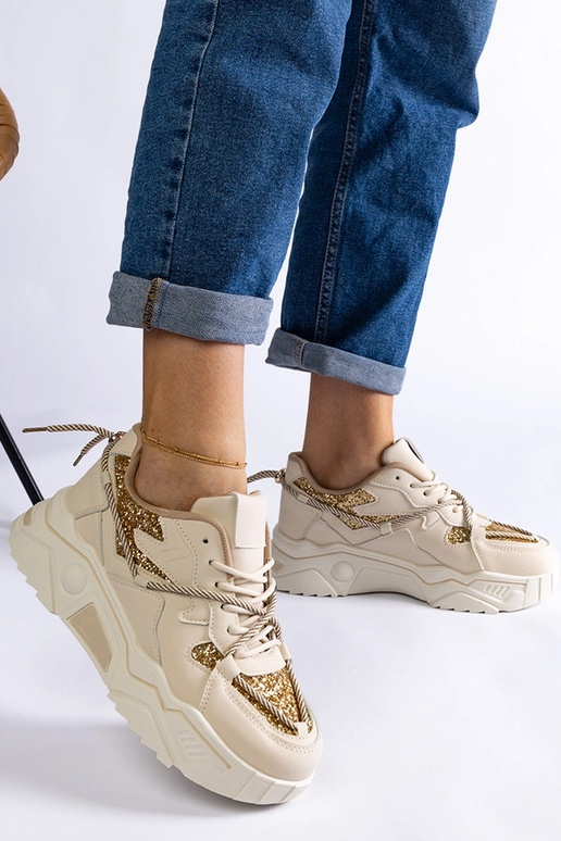 Béžové dámske tenisky s trblietkami Agar