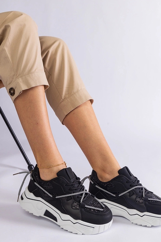 Čierne dámske tenisky s trblietkami Agar