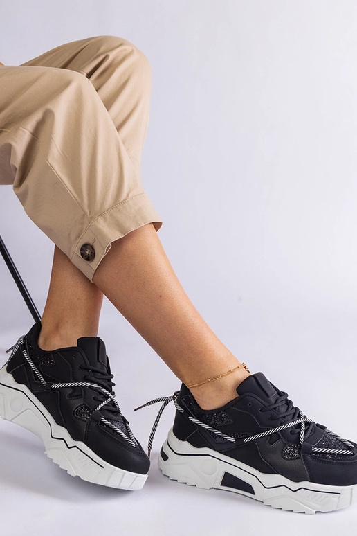 Čierne dámske tenisky s trblietkami Agar