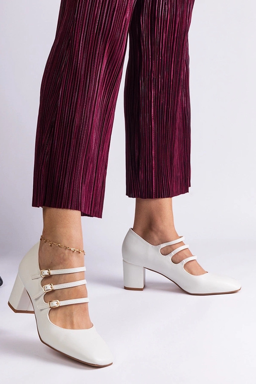 Biele lodičky s blokovým podpätkom a...