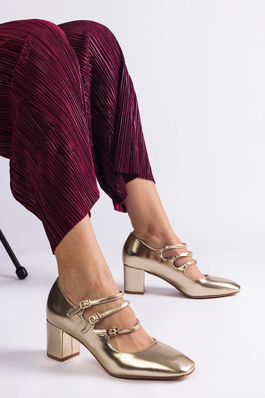 Zlaté lodičky s blokovým podpätkom a...