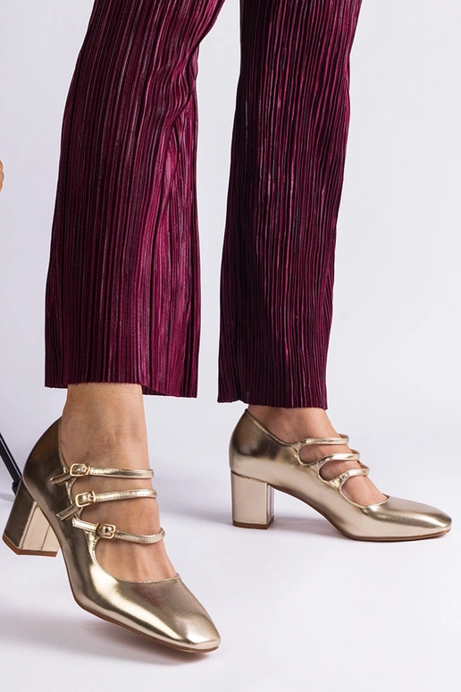 Zlaté lodičky s blokovým podpätkom a...