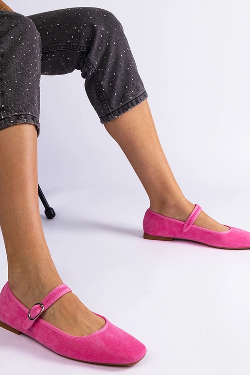 Tmavoružové balerínky so zapínaním na...