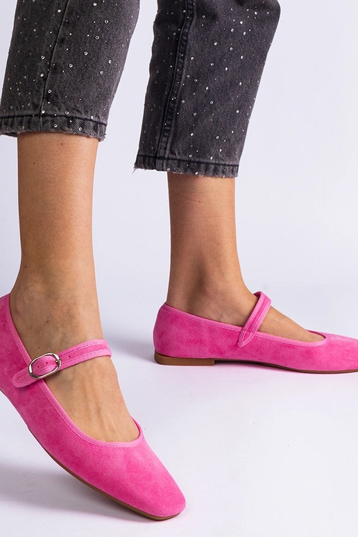 Tmavoružové balerínky so zapínaním na...