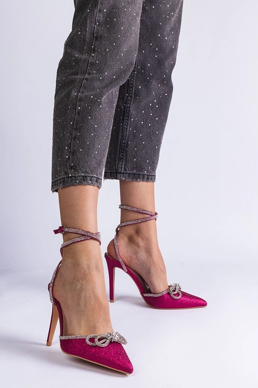 Ružové trblietavé lodičky s mašľou a...