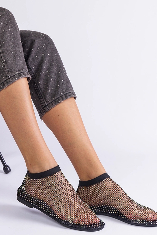 Čierne sieťované sandále so zirkónmi...