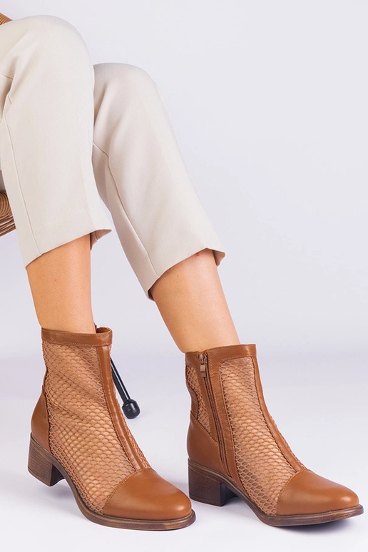 Hnedé sieťované členkové čižmy na...