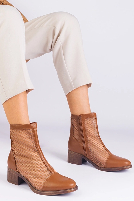 Hnedé sieťované členkové čižmy na...