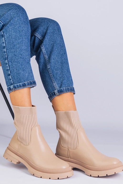 Hnedé členkové čižmy s látkovým...