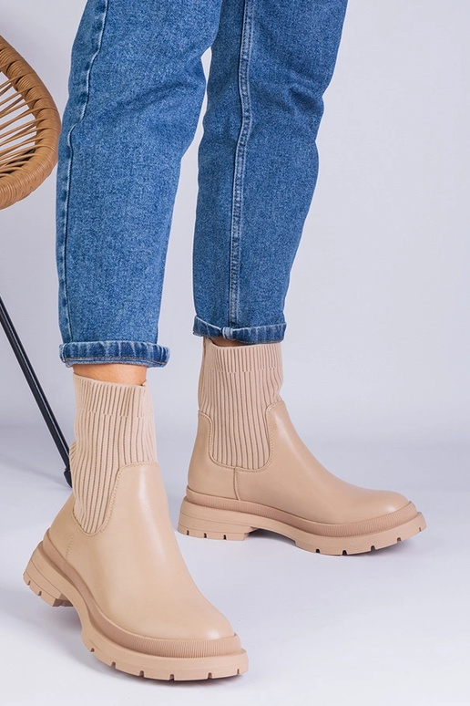 Hnedé členkové čižmy s látkovým...