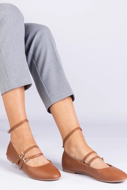Hnedé balerínky z imitácie kože s...