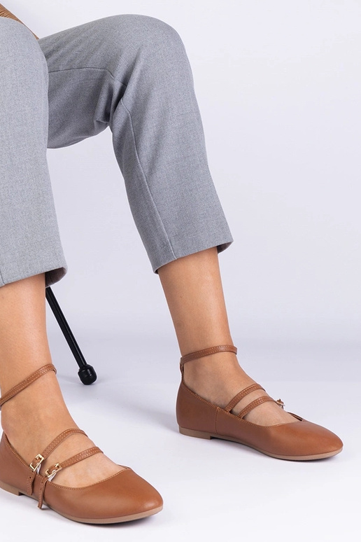 Hnedé balerínky z imitácie kože s...