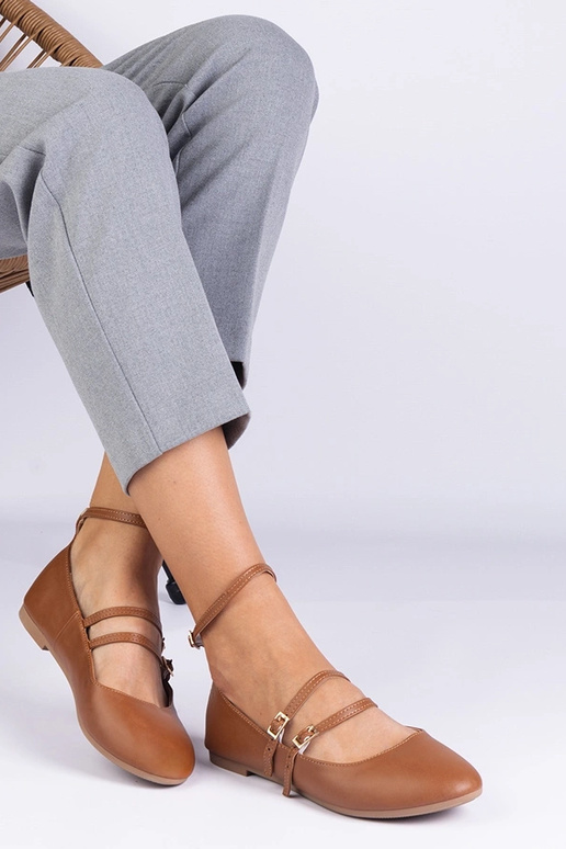 Hnedé balerínky z imitácie kože s...