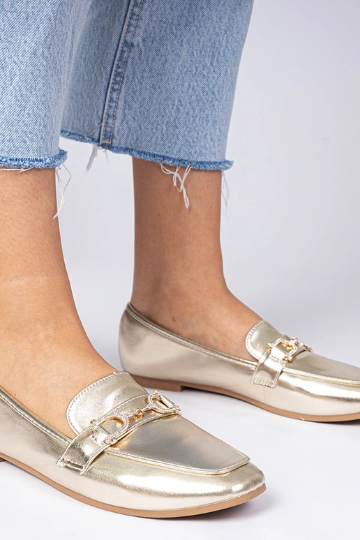 Zlaté elegantné mokasíny s cyrkóniami...