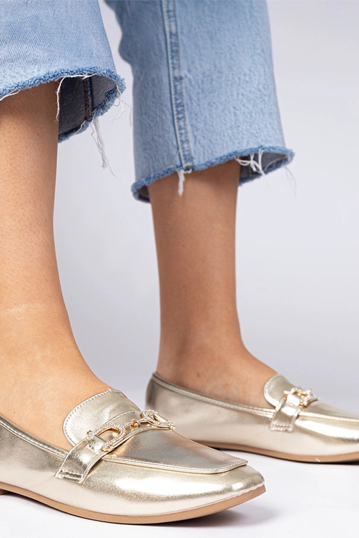 Zlaté elegantné mokasíny s cyrkóniami...