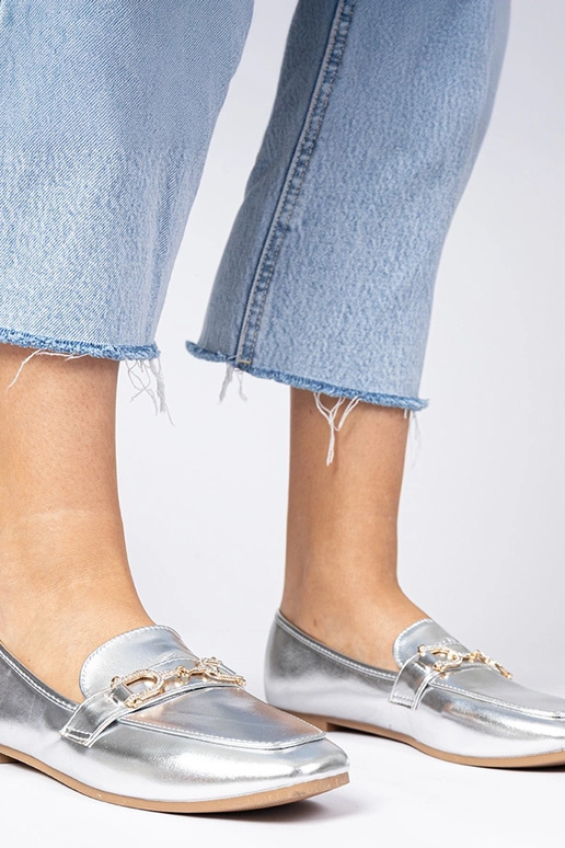 Strieborné elegantné mokasíny s...