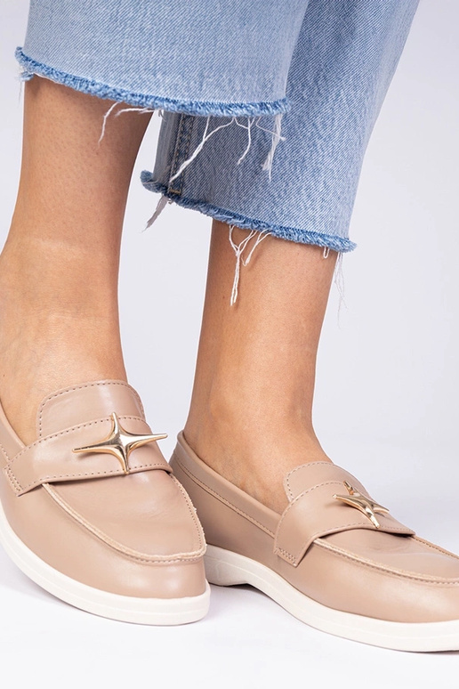 Tmavobéžové dámske mokasíny so zlatou...