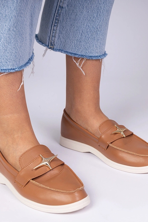 Hnedé dámske mokasíny so zlatou...