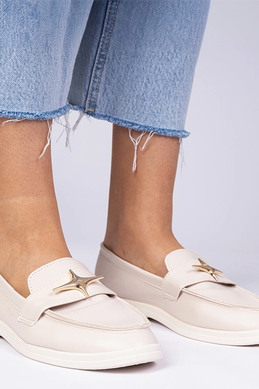 Béžové dámske mokasíny so zlatou...