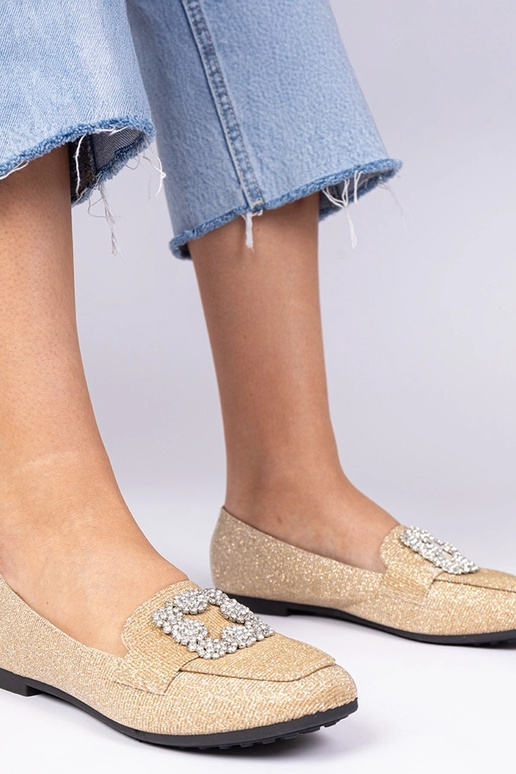Zlaté trblietavé mokasíny s...