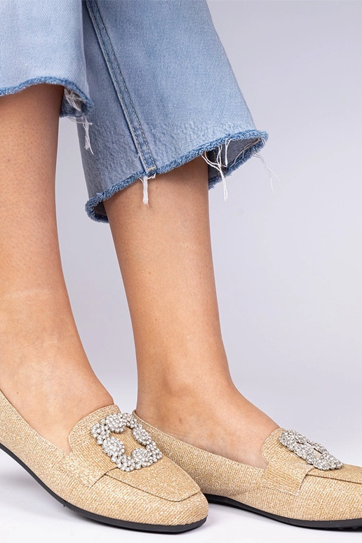 Zlaté trblietavé mokasíny s...