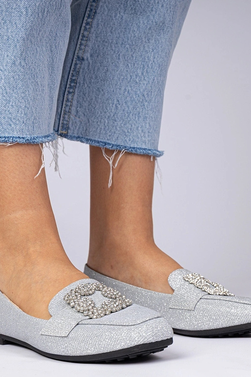 Strieborné trblietavé mokasíny s...