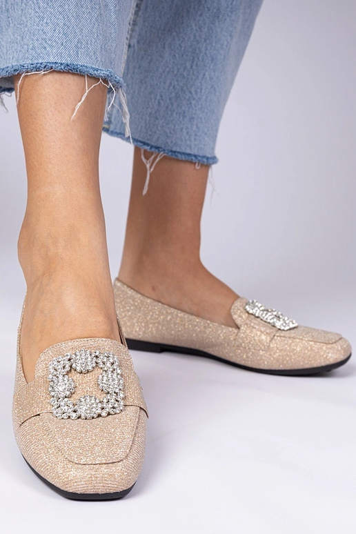 Šampanské trblietavé mokasíny s...