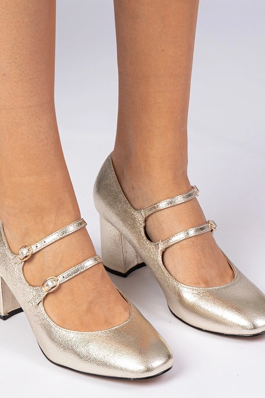 Zlaté dámske lodičky na podpätku so... Zlaté dámske lodičky na podpätku so...