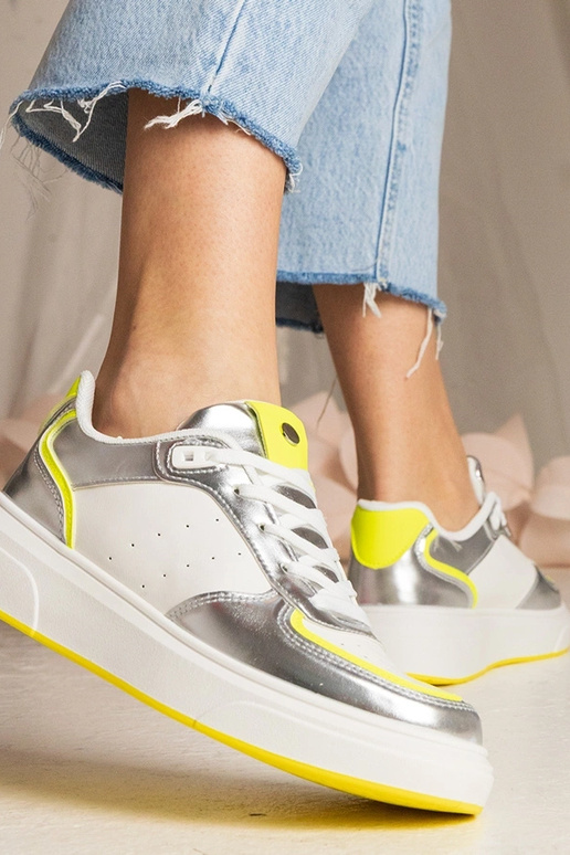 Strieborné dámske tenisky s neonovým...