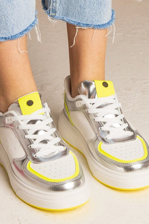 Strieborné dámske tenisky s neonovým...