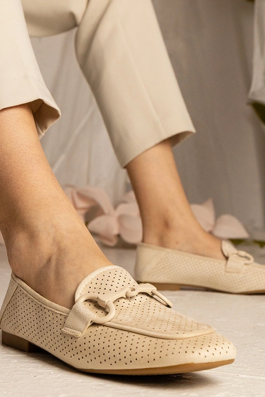 Béžové dámske ažúrové mokasíny s...