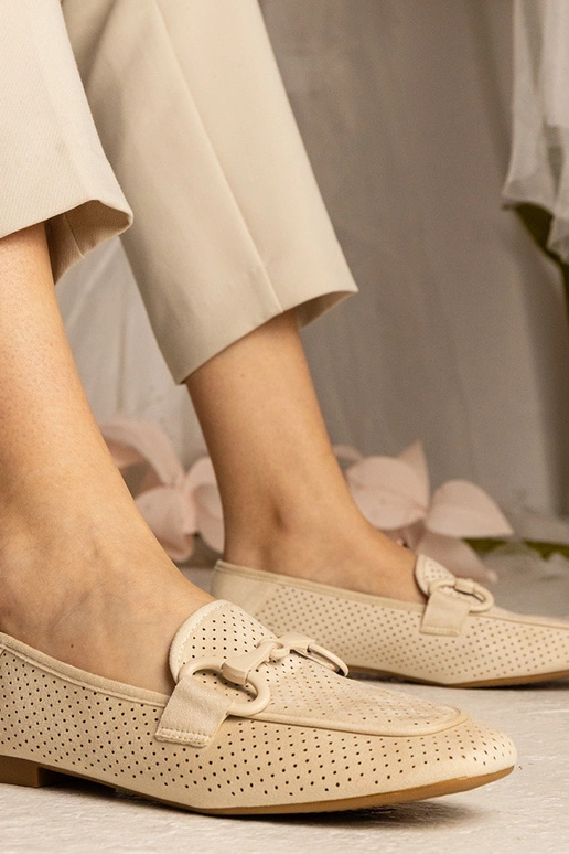 Béžové dámske ažúrové mokasíny s...