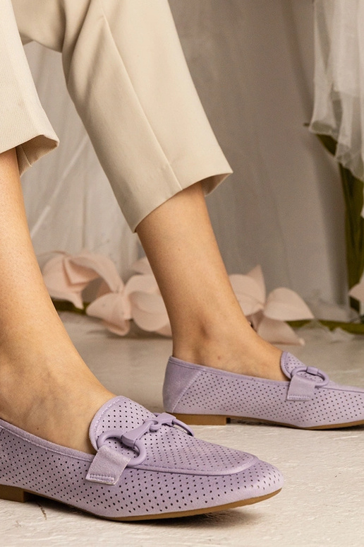 Fialové dámske ažúrové mokasíny s...