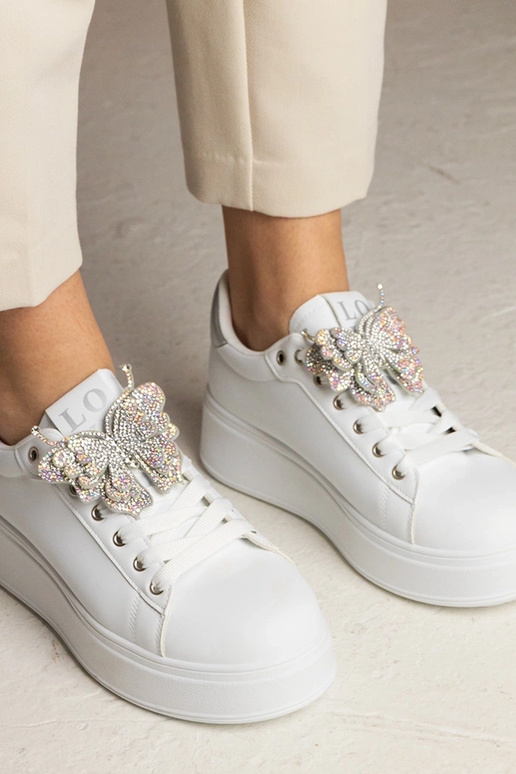 Bielo-strieborné tenisky s motýlikom...