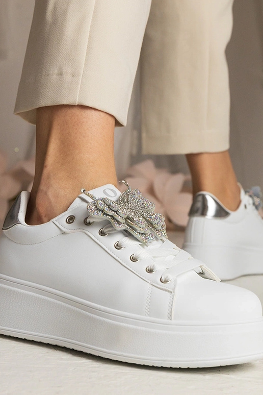 Bielo-strieborné tenisky s motýlikom...