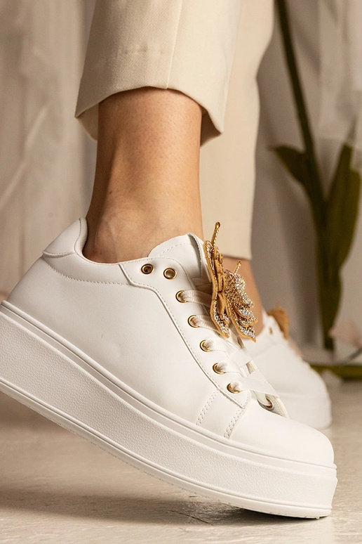 Biele tenisky s motýlikom a zirkónmi...